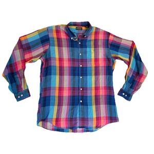 Vintage Bon Homme Shirt Size 16 Large 16 1/2 Multi Color Pattern Made In USA 90s